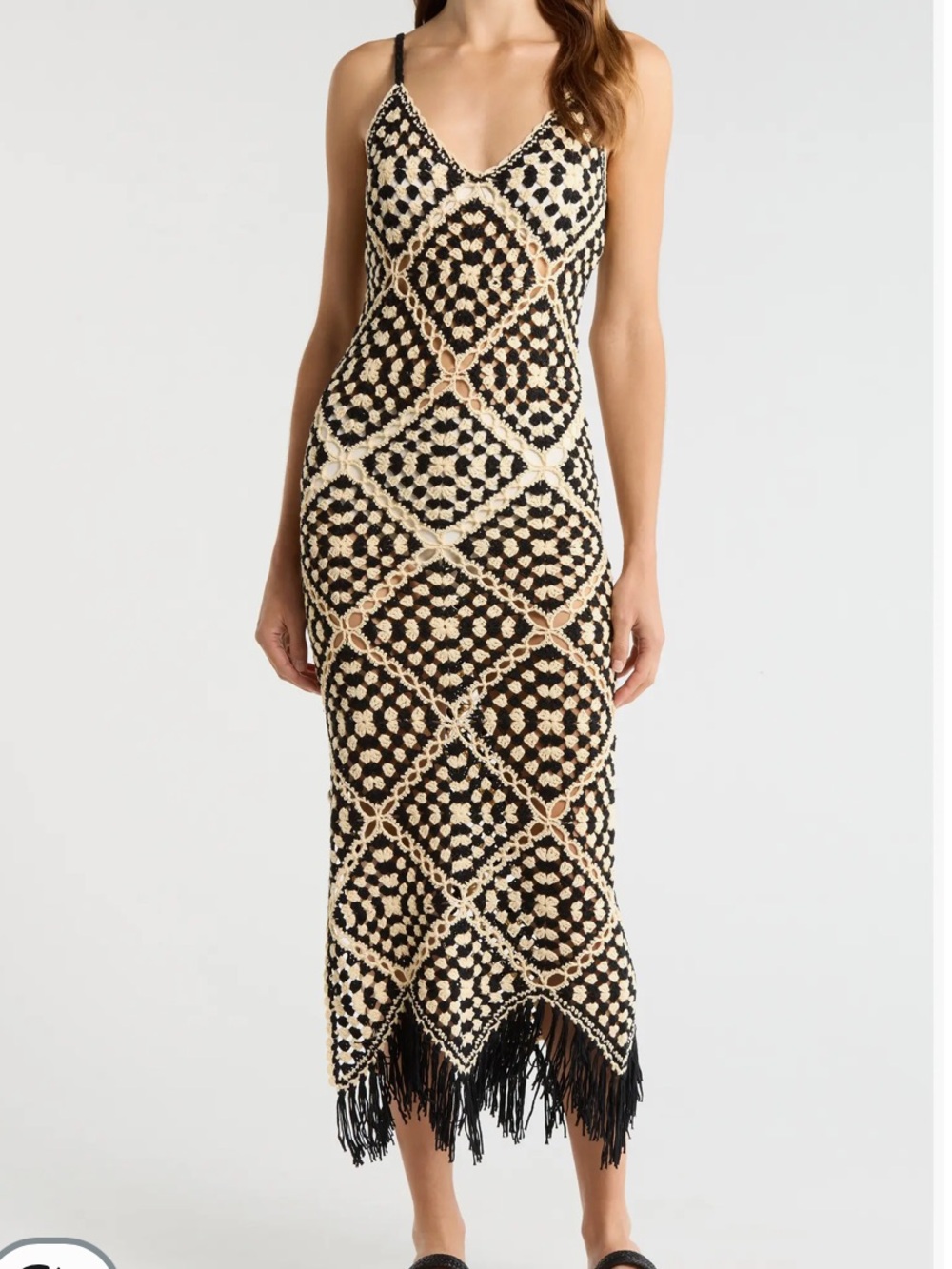 NWT Elan Womens Crochet Maxi Fringe Hem Cover Up Dress, Size XL